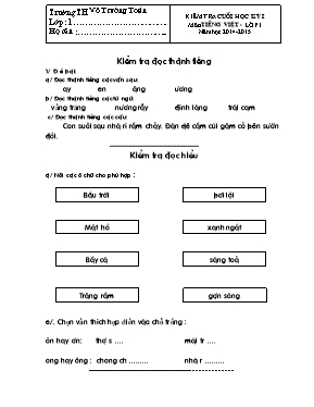Bộ đề kiểm tra môn Tiếng Việt Khối 1 - Năm học 2014-2015